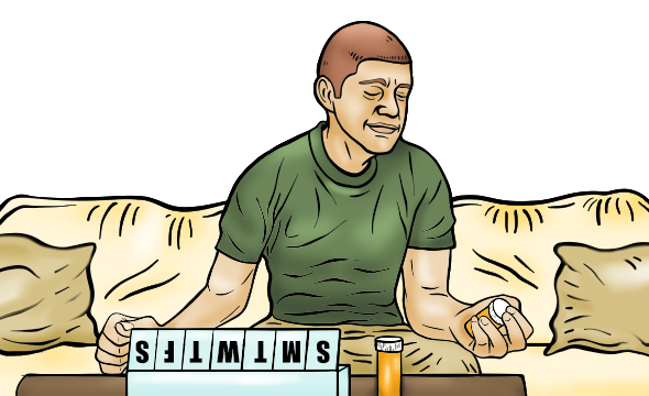 Servicemember sorting his medications