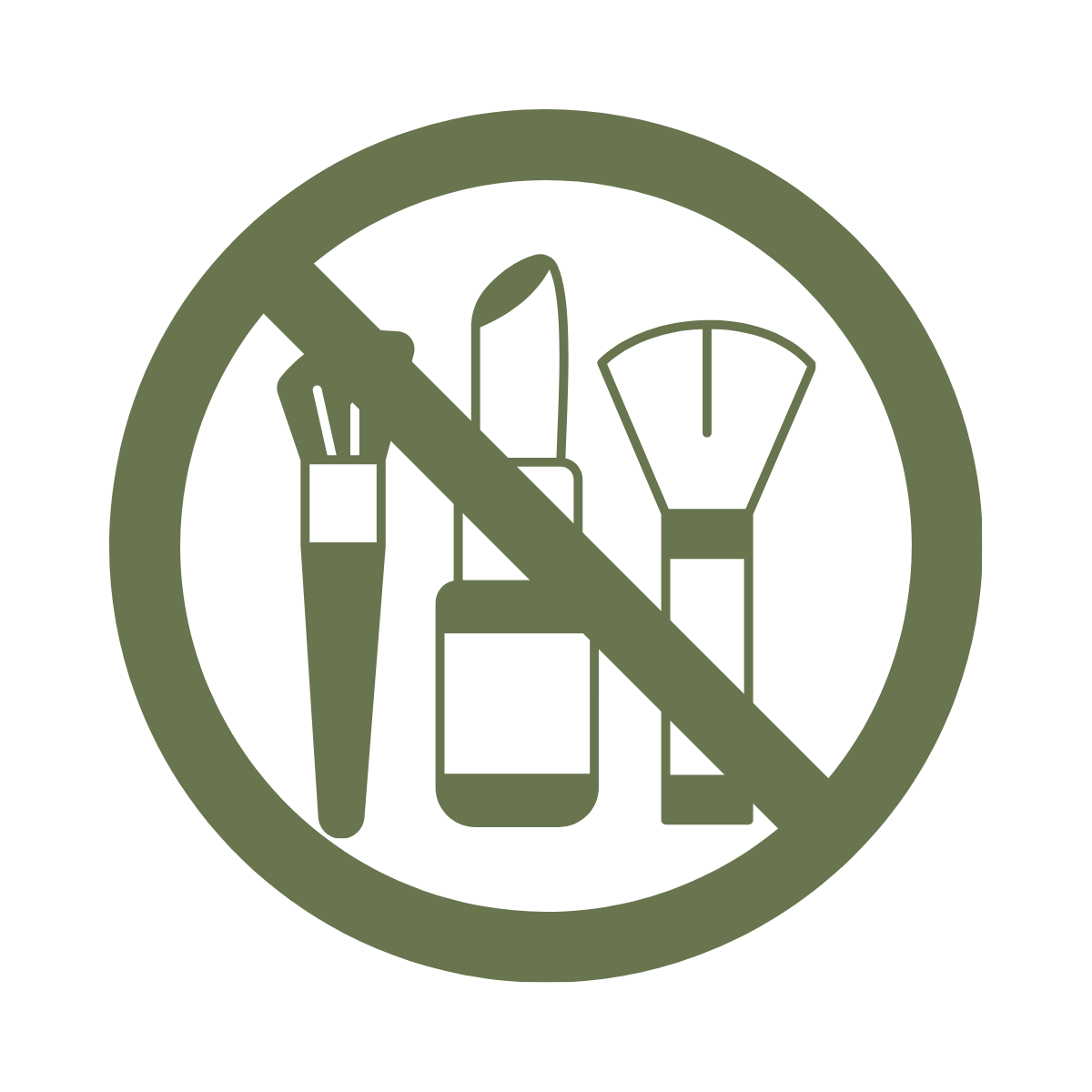 Icon of makeup tools with a circle and slash - avoid wearing makup
